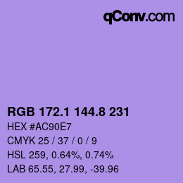 カラーコード: RGB 172.1 144.8 231 | qconv.com