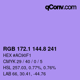 カラーコード: RGB 172.1 144.8 241 | qconv.com