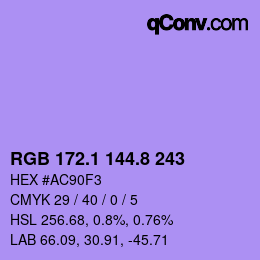 カラーコード: RGB 172.1 144.8 243 | qconv.com
