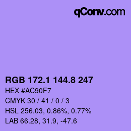 カラーコード: RGB 172.1 144.8 247 | qconv.com