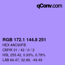 カラーコード: RGB 172.1 144.8 251 | qconv.com