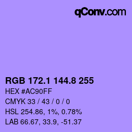 カラーコード: RGB 172.1 144.8 255 | qconv.com