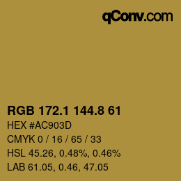 Color code: RGB 172.1 144.8 61 | qconv.com