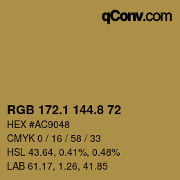 Color code: RGB 172.1 144.8 72 | qconv.com