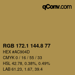 Color code: RGB 172.1 144.8 77 | qconv.com