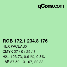 カラーコード: RGB 172.1 234.8 176 | qconv.com