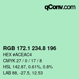 Color code: RGB 172.1 234.8 196 | qconv.com