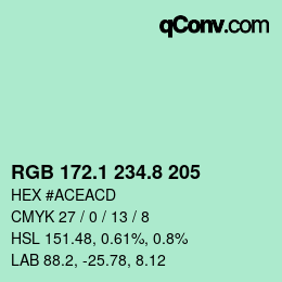 Color code: RGB 172.1 234.8 205 | qconv.com