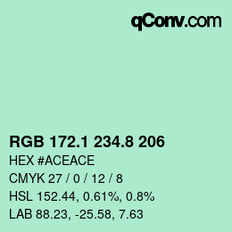カラーコード: RGB 172.1 234.8 206 | qconv.com