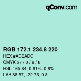 Color code: RGB 172.1 234.8 220 | qconv.com