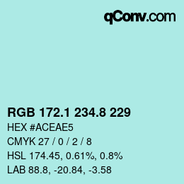 Color code: RGB 172.1 234.8 229 | qconv.com