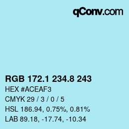 Color code: RGB 172.1 234.8 243 | qconv.com