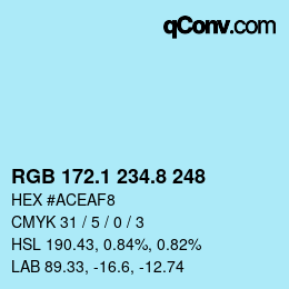 Color code: RGB 172.1 234.8 248 | qconv.com