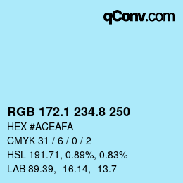 Color code: RGB 172.1 234.8 250 | qconv.com