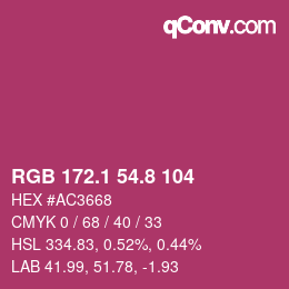 カラーコード: RGB 172.1 54.8 104 | qconv.com