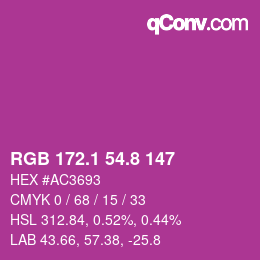 カラーコード: RGB 172.1 54.8 147 | qconv.com