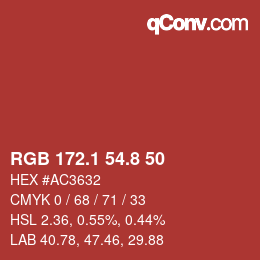 カラーコード: RGB 172.1 54.8 50 | qconv.com