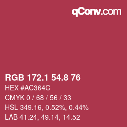 カラーコード: RGB 172.1 54.8 76 | qconv.com