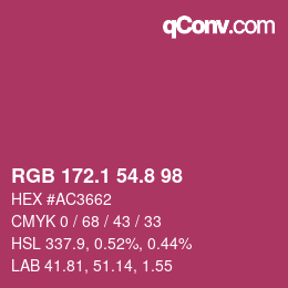カラーコード: RGB 172.1 54.8 98 | qconv.com