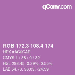 カラーコード: RGB 172.3 108.4 174 | qconv.com