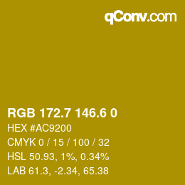 カラーコード: RGB 172.7 146.6 0 | qconv.com
