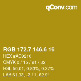 カラーコード: RGB 172.7 146.6 16 | qconv.com