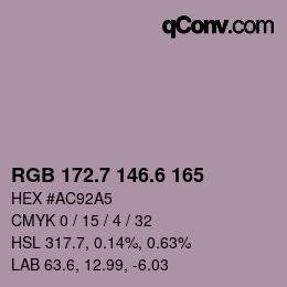 カラーコード: RGB 172.7 146.6 165 | qconv.com