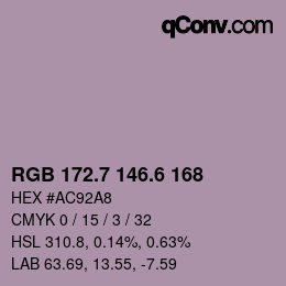 カラーコード: RGB 172.7 146.6 168 | qconv.com