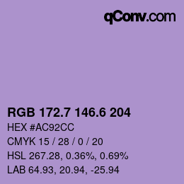カラーコード: RGB 172.7 146.6 204 | qconv.com