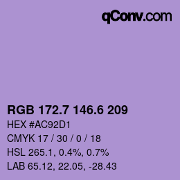カラーコード: RGB 172.7 146.6 209 | qconv.com