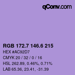 カラーコード: RGB 172.7 146.6 215 | qconv.com