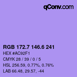 カラーコード: RGB 172.7 146.6 241 | qconv.com