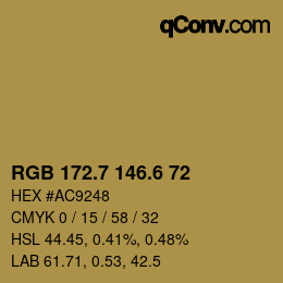 カラーコード: RGB 172.7 146.6 72 | qconv.com