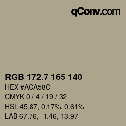 カラーコード: RGB 172.7 165 140 | qconv.com