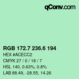 カラーコード: RGB 172.7 236.6 194 | qconv.com