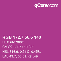 カラーコード: RGB 172.7 56.6 140 | qconv.com