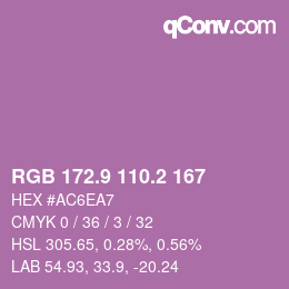 カラーコード: RGB 172.9 110.2 167 | qconv.com
