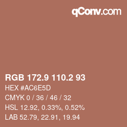 カラーコード: RGB 172.9 110.2 93 | qconv.com