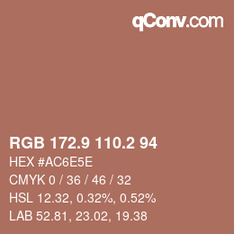 Color code: RGB 172.9 110.2 94 | qconv.com