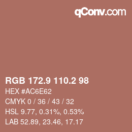カラーコード: RGB 172.9 110.2 98 | qconv.com