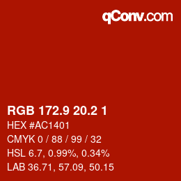 カラーコード: RGB 172.9 20.2 1 | qconv.com