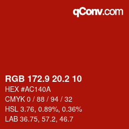 カラーコード: RGB 172.9 20.2 10 | qconv.com