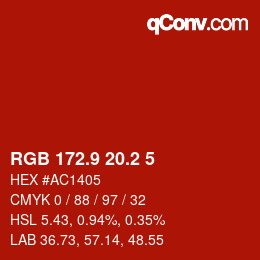カラーコード: RGB 172.9 20.2 5 | qconv.com