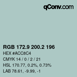 カラーコード: RGB 172.9 200.2 196 | qconv.com