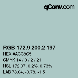 Color code: RGB 172.9 200.2 197 | qconv.com