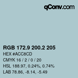 Color code: RGB 172.9 200.2 205 | qconv.com