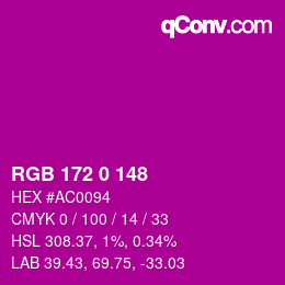 颜色代码: RGB 172 0 148 | qconv.com