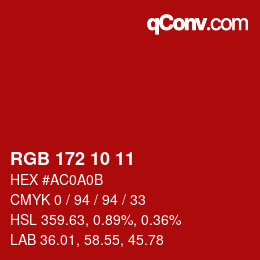 カラーコード: RGB 172 10 11 | qconv.com