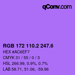 カラーコード: RGB 172 110.2 247.6 | qconv.com