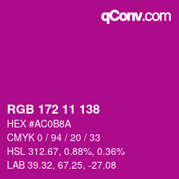 カラーコード: RGB 172 11 138 | qconv.com